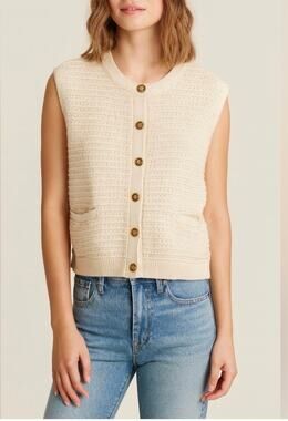 Magaschoni Chunky Open Knit Sleeveless Sweater Vest Cream M
